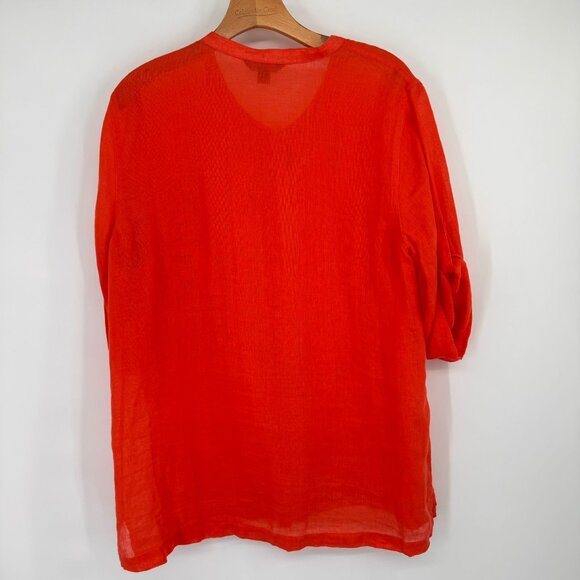 Tommy Bahama Womens orange Linen Button-Up Blouse size XL 3/4 roll tab sleeve - Picture 10 of 13